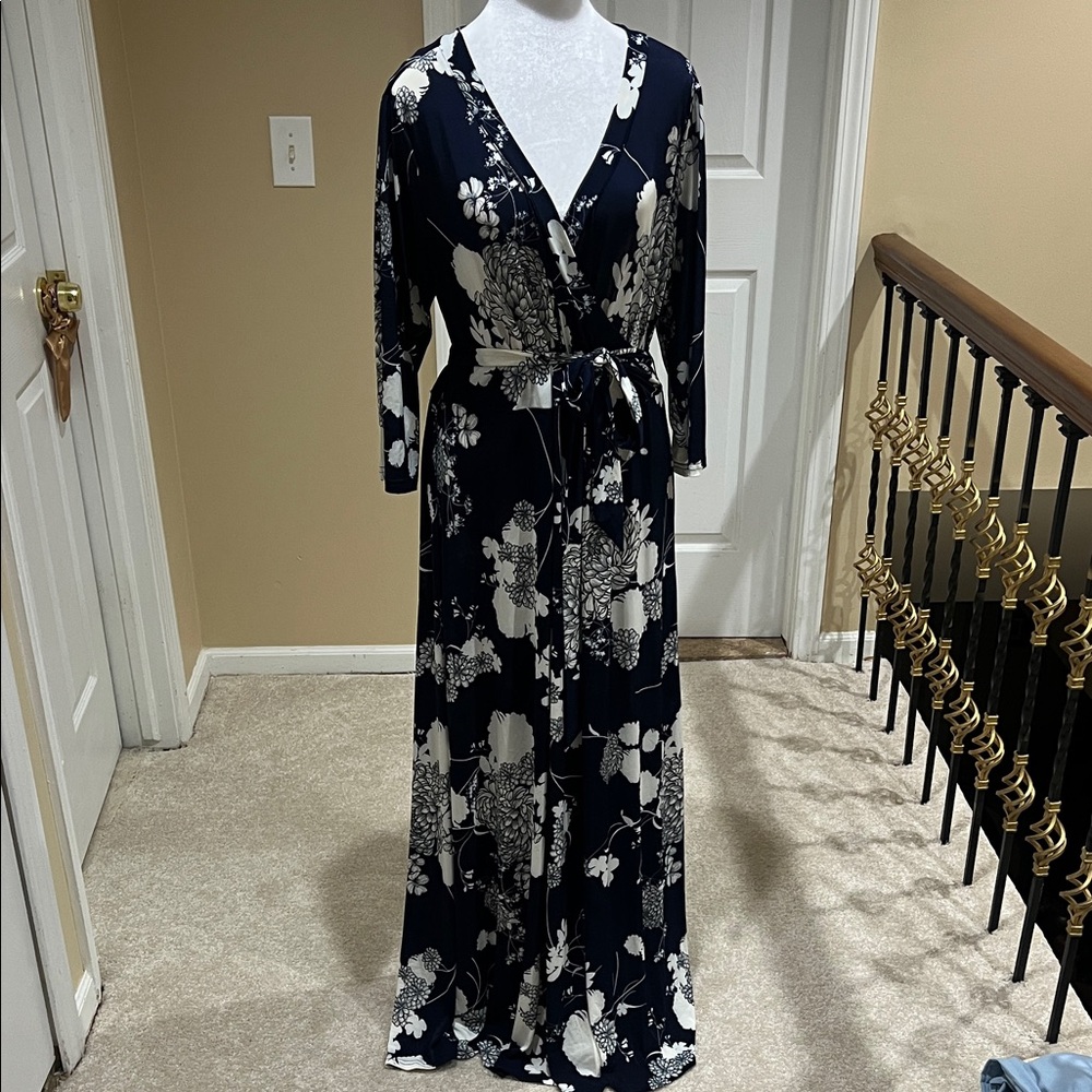Floral navy and white maxi dress